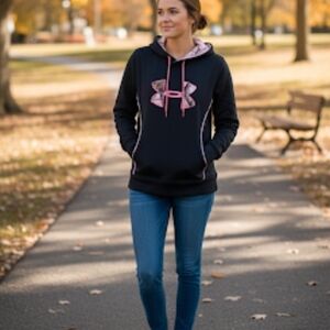 Under Armour Women's Black Hoodie with Pink Accents Size Large